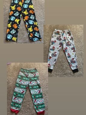 Kids Fleece Pajama Pants Bundle Size 8 – Pokémon, Mario Kart & Mickey Christmas